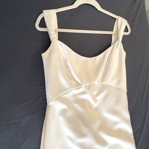 White floor length satin dress